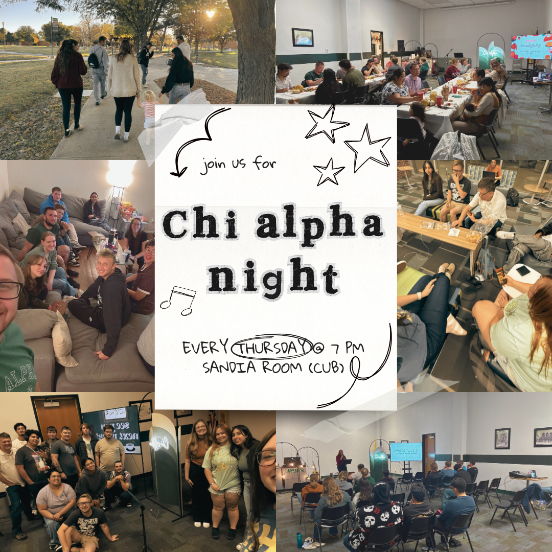 Chi Alpha Night photo collage — students gathered for worship and community